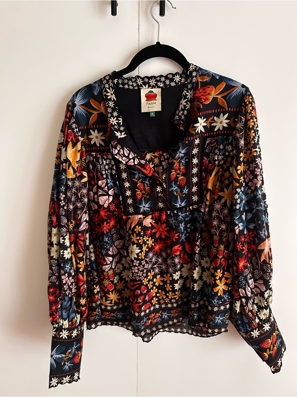 FARM Rio Black Multicolor Floral Peasant Blouse - Picture 4 of 5